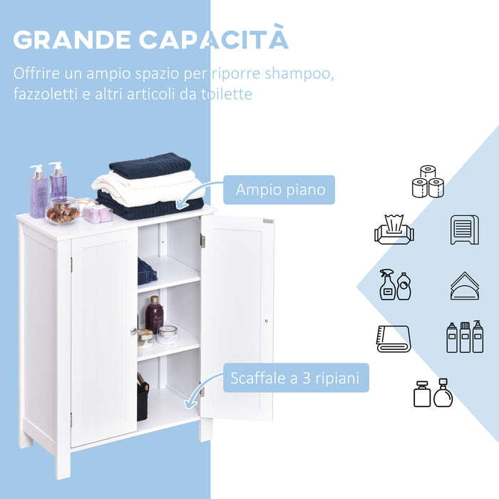 EasyComfort Mobiletto da Bagno, Mobiletto Multiuso Salvaspazio con Armadietto 2 Ripiani 2 Ante Maniglie in MDF 60 x 30 x 80cm Bianco