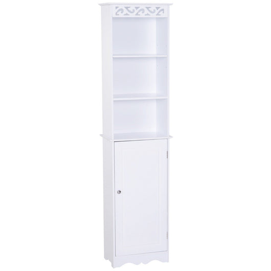 Easycomfort Mobiletto del Bagno a Torre 3 Ripiani Regolabili su 3 Livelli e 1 Ampio Armadietto Inferiore Manopole sull'Anta MDF Bianco 40x23x160cm