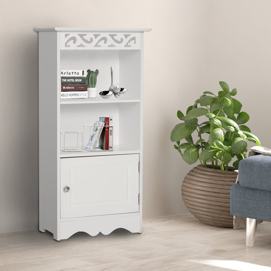 EasyComfort Armadietto da Terra per Bagno in Legno con Decoro Intaglio Floreale Bianco 40 x 23 x 80cm