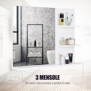 Easycomfort Mobiletto Pensile Bagno 60 x 10 x 48cm, con Specchio e 3 Ripiani, Armadietto a Parete in MDF Bianco