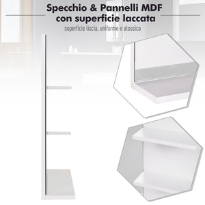 Easycomfort Mobiletto Pensile Bagno 60 x 10 x 48cm, con Specchio e 3 Ripiani, Armadietto a Parete in MDF Bianco