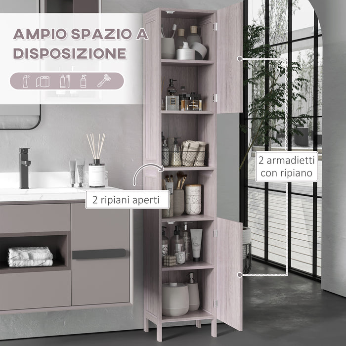 Easycomfort Colonna Bagno in MDF con 2 Armadietti e 2 Ripiani Aperti, 30x32x172.5 cm, color Legno