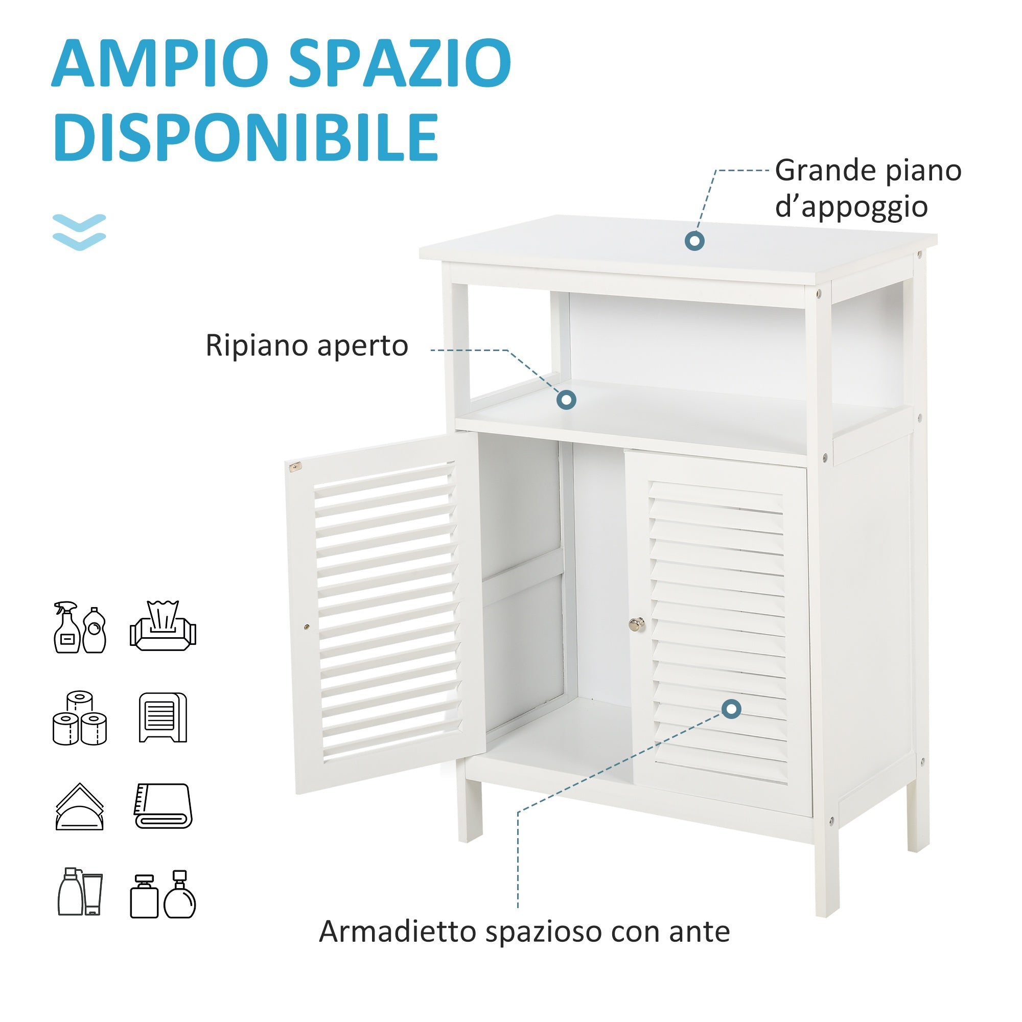 Easycomfort Mobiletto da Bagno Bianco con 2 Ripiani e Armadietto in MDF, Impermeabile e Salvaspazio, 60 x 30 x 81.6cm