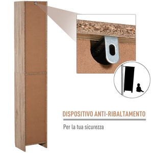 Easycomfort Mobiletto Salvaspazio per Bagno in Legno, Mobile da Bagno con 2 Armadietti e 6 Ripiani, Grigio e Rovere, Design a Torre 30 x 24 x 170cm