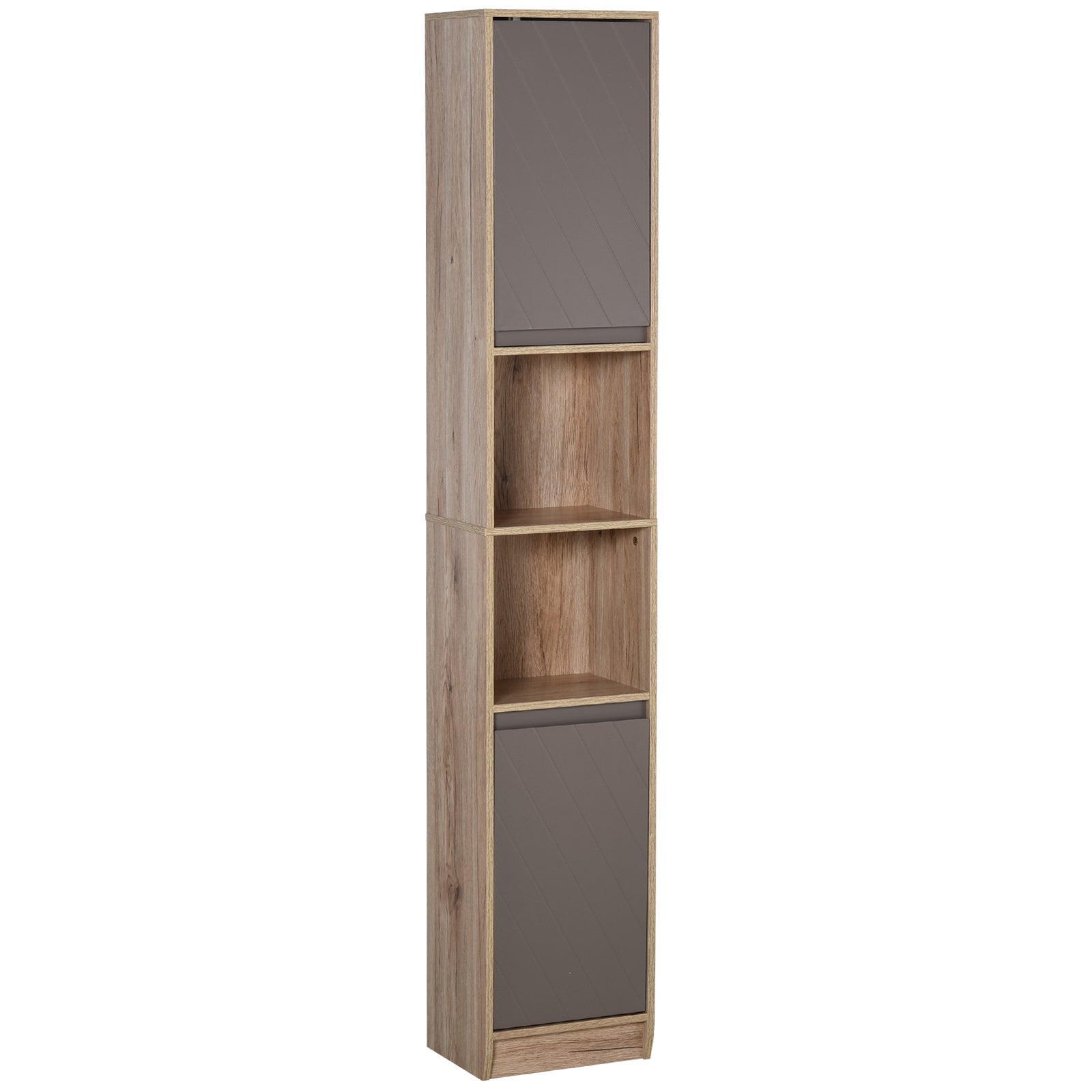 Easycomfort Mobiletto Salvaspazio per Bagno in Legno, Mobile da Bagno con 2 Armadietti e 6 Ripiani, Grigio e Rovere, Design a Torre 30 x 24 x 170cm