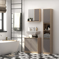 Easycomfort Armadietto Pensile per il Bagno con Mensola e 2 Ripiani, Installazione a Parete, Grigio e Rovere, 57 x 14.2 x 49.2cm