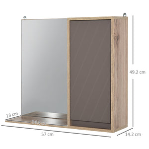 Easycomfort Armadietto Pensile per il Bagno con Mensola e 2 Ripiani, Installazione a Parete, Grigio e Rovere, 57 x 14.2 x 49.2cm