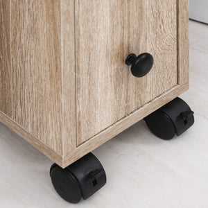 Easycomfort Armadietto da Bagno a Colonna, Mobile Bagno con 4 Ruote, 1 Cassetto 1 Armadietto con Anta 2 Armadietti Aperti, Color Rovere, 18x30x68.5 cm