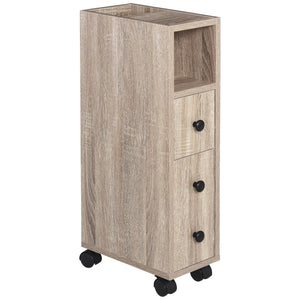 Easycomfort Armadietto da Bagno a Colonna, Mobile Bagno con 4 Ruote, 1 Cassetto 1 Armadietto con Anta 2 Armadietti Aperti, Color Rovere, 18x30x68.5 cm