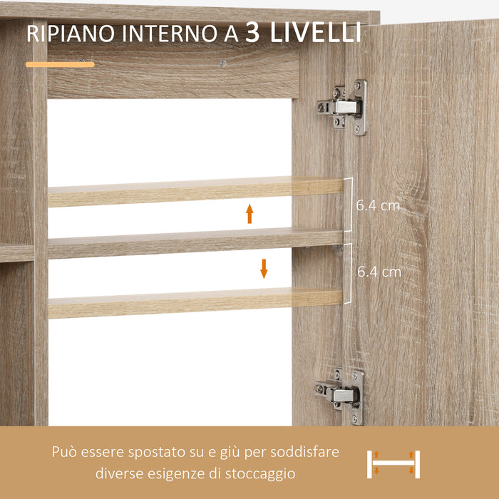 Easycomfort Armadietto Bagno a Specchio con Ripiani Regolabile, Pensile Bagno con Porta Salvaspazio, Montaggio a Parete, 60x15x76 cm, Rovere
