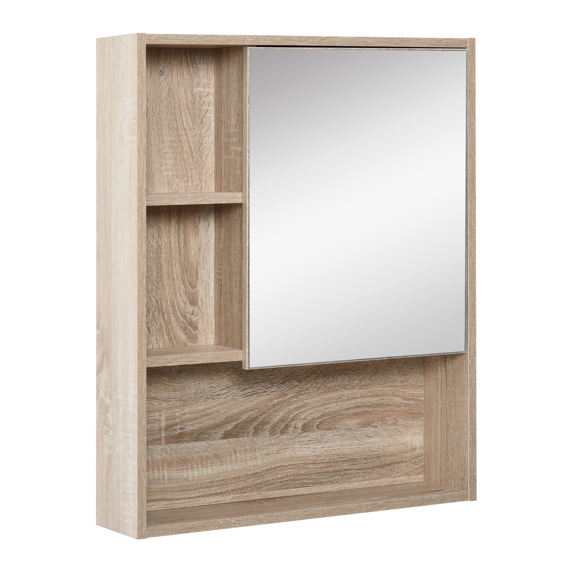 Easycomfort Armadietto Bagno a Specchio con Ripiani Regolabile, Pensile Bagno con Porta Salvaspazio, Montaggio a Parete, 60x15x76 cm, Rovere