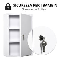 EasyComfort Armadietto Medicinali a 3 Livelli in Acciaio con 2 Chiavi e Montaggio a Parete, 40x18x60 cm, Bianco