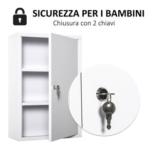 EasyComfort Armadietto Medicinali a 3 Livelli in Acciaio con 2 Chiavi e Montaggio a Parete, 40x18x60 cm, Bianco