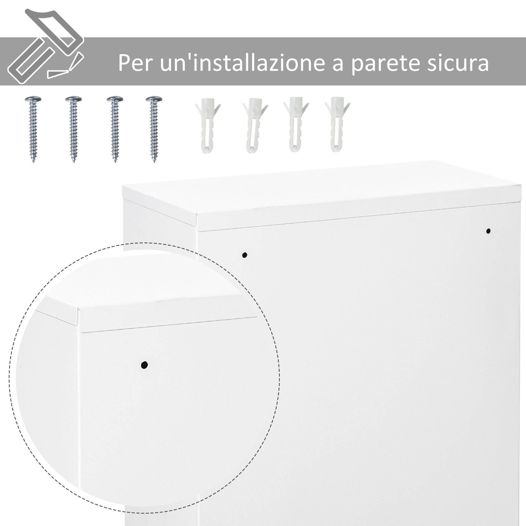 EasyComfort Armadietto Medicinali a 3 Livelli in Acciaio con 2 Chiavi e Montaggio a Parete, 40x18x60 cm, Bianco