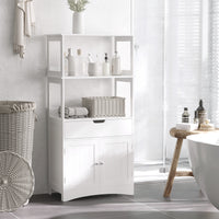 Easycomfort Mobile Bagno con Mensole, Armadietto e Cassetto, Mobiletto Multiuso in Legno, Bianco, 60x33x122.5cm