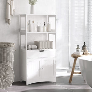 Easycomfort Mobile Bagno con Mensole, Armadietto e Cassetto, Mobiletto Multiuso in Legno, Bianco, 60x33x122.5cm