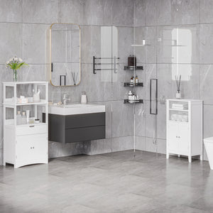 Easycomfort Mobile Bagno con Mensole Regolabili e Armadietto 2 Ante, Mobiletto Bagno Multiuso in Legno, Bianco, 50x30x93cm