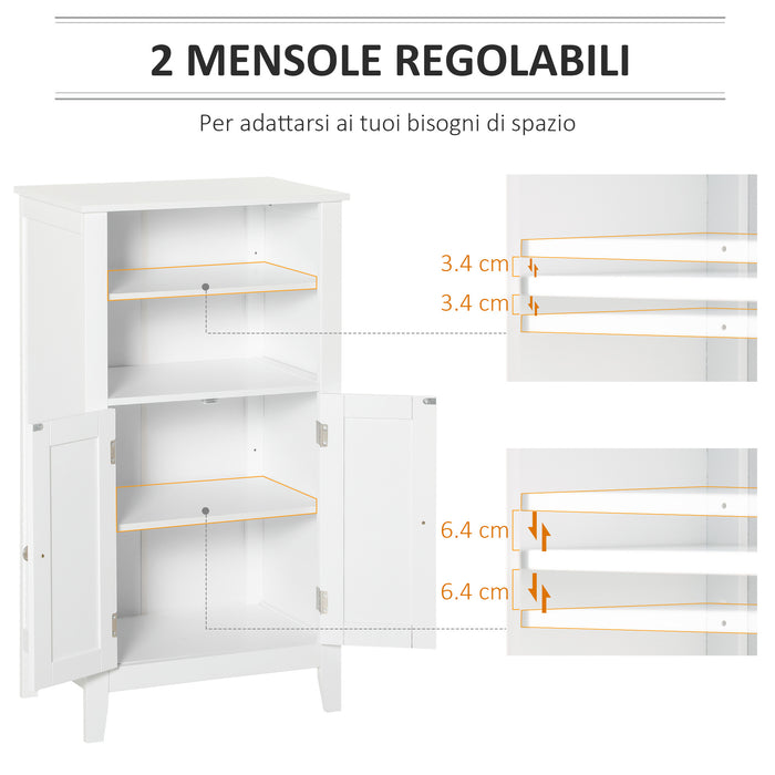 Easycomfort Mobile Bagno con Mensole Regolabili e Armadietto 2 Ante, Mobiletto Bagno Multiuso in Legno, Bianco, 50x30x93cm
