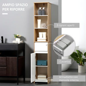 Easycomfort Scaffale Bagno Salvaspazio in Legno, Mobiletto a Colonna con Ripiani, Armadietto e Cassetto, Bianco, 32.6x30x171.2cm