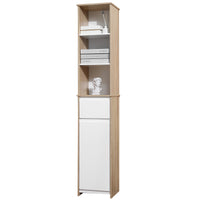 Easycomfort Scaffale Bagno Salvaspazio in Legno, Mobiletto a Colonna con Ripiani, Armadietto e Cassetto, Bianco, 32.6x30x171.2cm