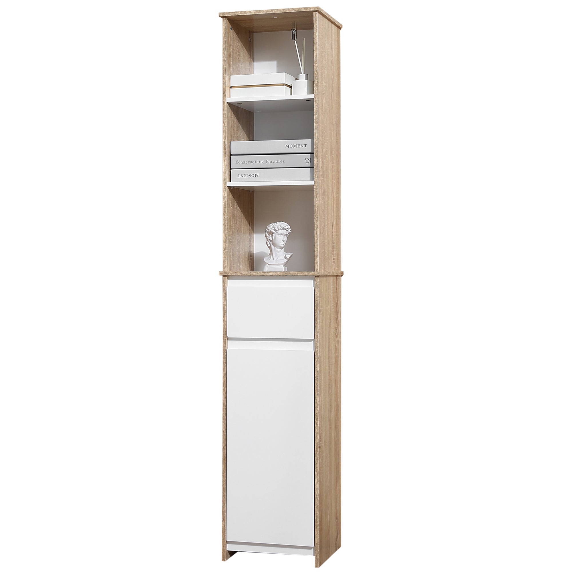 Easycomfort Scaffale Bagno Salvaspazio in Legno, Mobiletto a Colonna con Ripiani, Armadietto e Cassetto, Bianco, 32.6x30x171.2cm