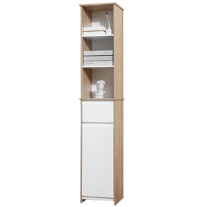 Easycomfort Scaffale Bagno Salvaspazio in Legno, Mobiletto a Colonna con Ripiani, Armadietto e Cassetto, Bianco, 32.6x30x171.2cm