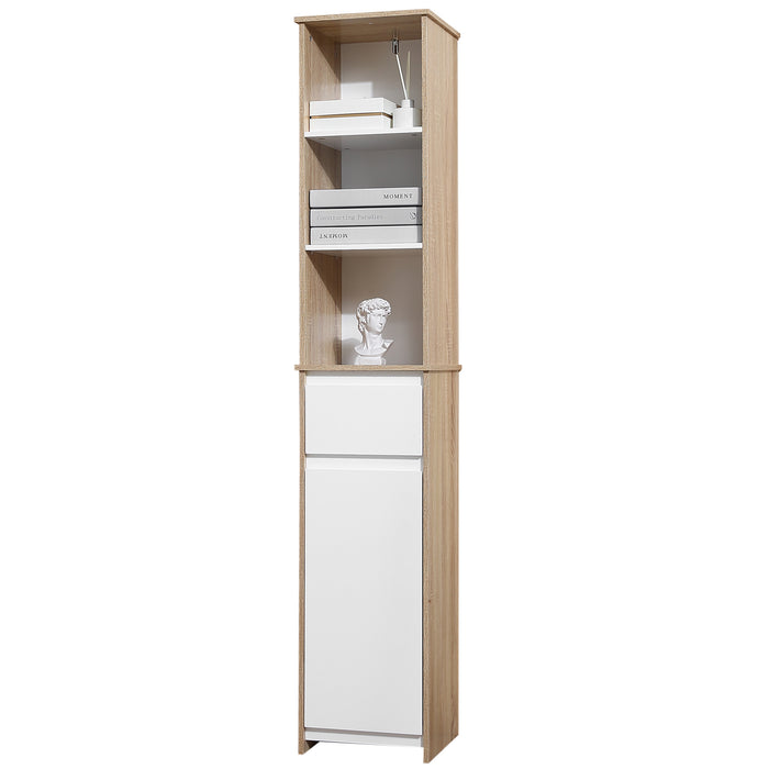 Easycomfort Scaffale Bagno Salvaspazio in Legno, Mobiletto a Colonna con Ripiani, Armadietto e Cassetto, Bianco, 32.6x30x171.2cm
