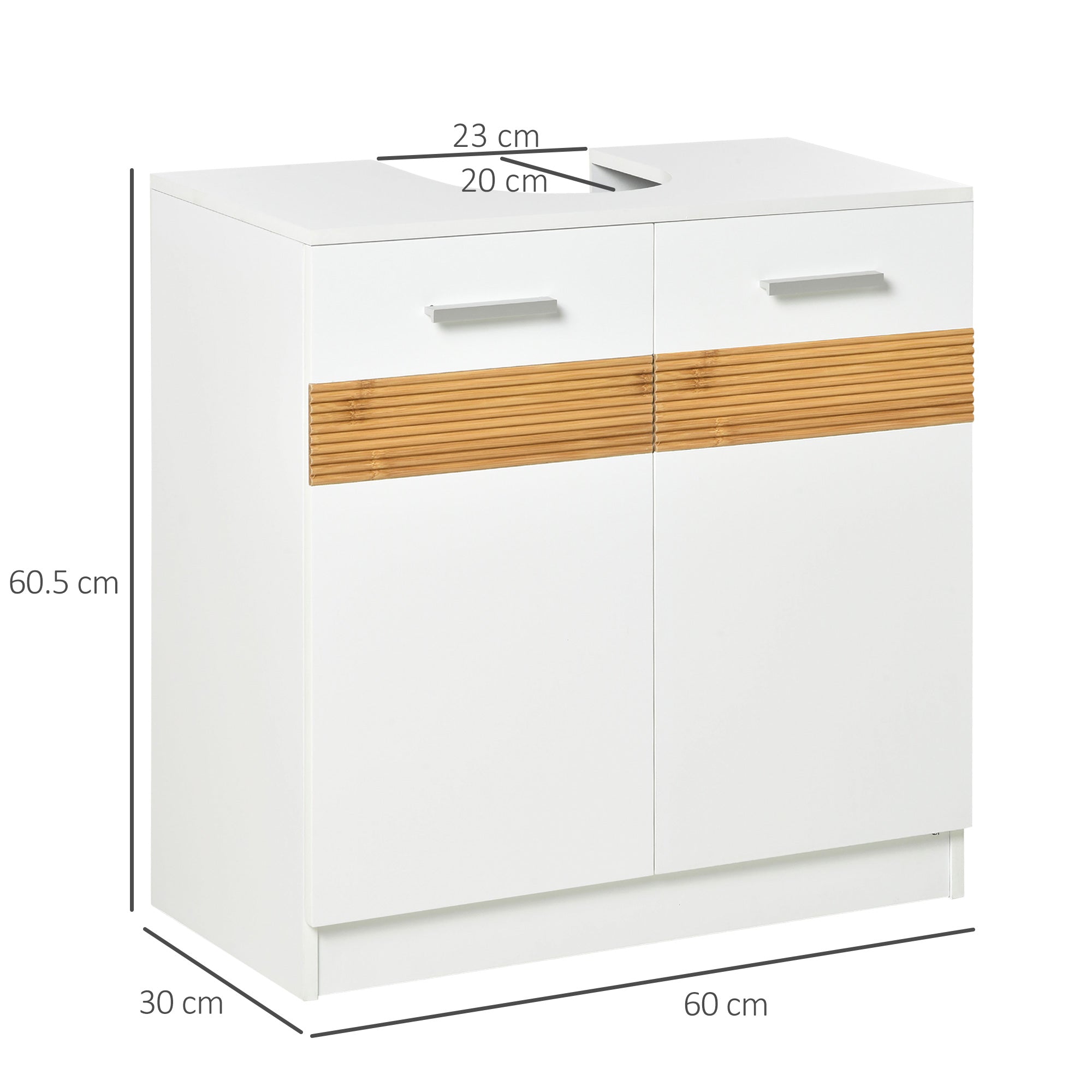 Easycomfort Mobile Sotto Lavabo Bagno con Antine in MDF e Bambù 60x30x60.5cm - Bianco e Color Legno