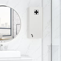 Easycomfort Armadietto Medicinali a Muro con Serratura, 5 Ripiani e Mensole Regolabili, in Legno e Vetro, Bianco, 30x20x70cm