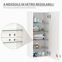 Easycomfort Armadietto Medicinali a Muro con Serratura, 5 Ripiani e Mensole Regolabili, in Legno e Vetro, Bianco, 30x20x70cm