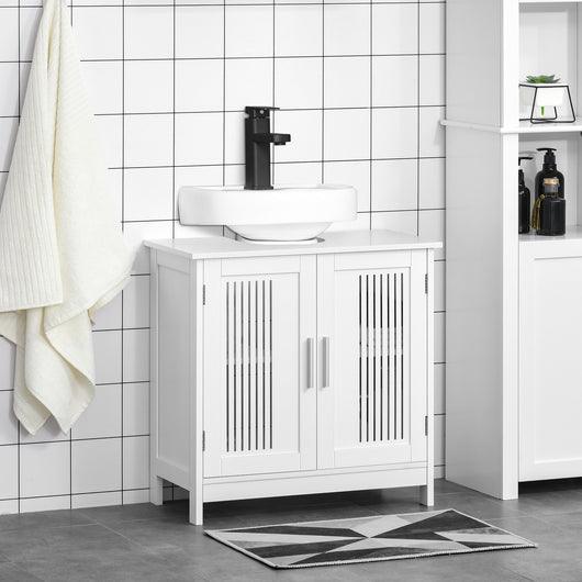 Easycomfort Mobiletto da Bagno Sottolavabo a 2 Ante in MDF Salvaspazio con Ripiani Regolabili 60x30x60cm Bianco