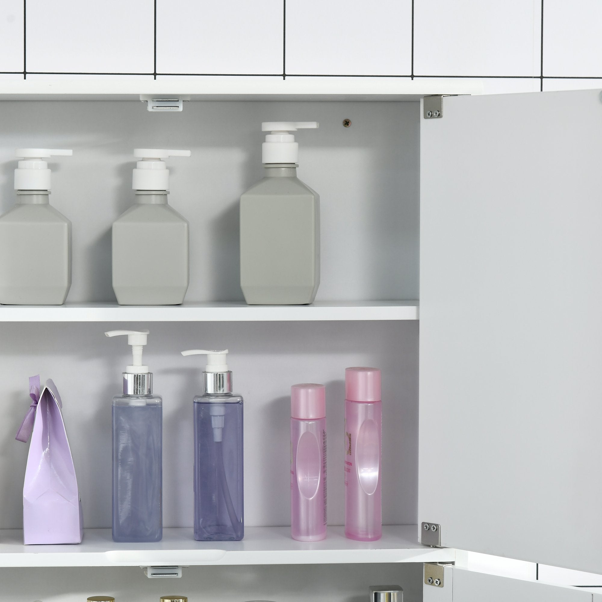 Easycomfort Mobiletto Bagno Pensile con Antine a Specchio, 55x17.5x60cm - Bianco