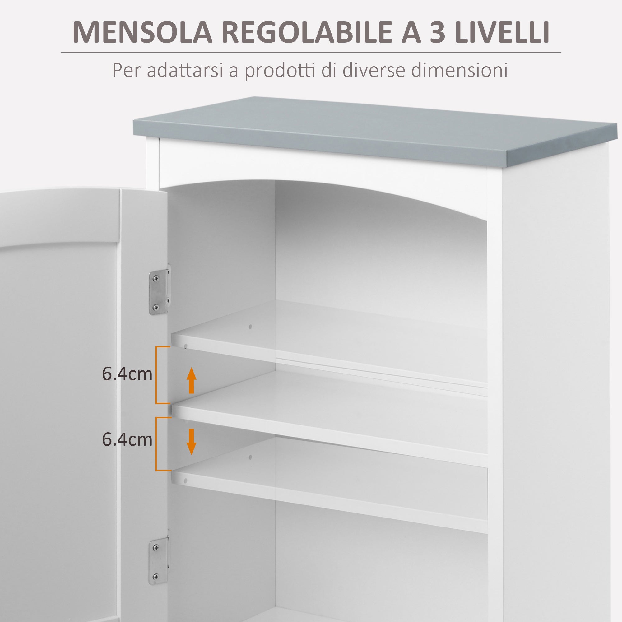 Easycomfort Mobile Pensile Bagno a un'Anta con Mensola Regolabile, 41x18.5x52cm, Bianco e Grigio