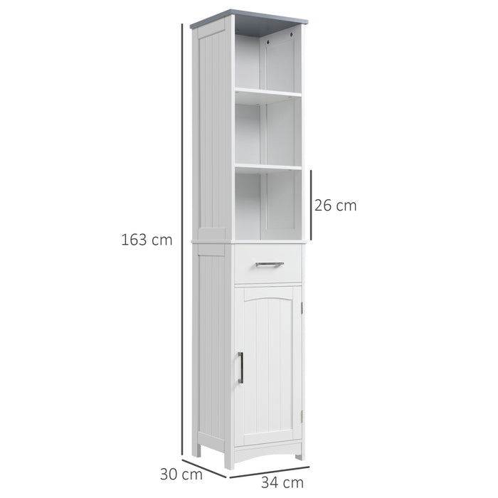 Easycomfort Armadietto Bagno con Scaffale a 3 Livelli, 1 Cassetto e 1 Mobiletto, 34x30x163cm