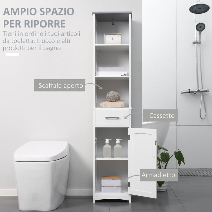 Easycomfort Armadietto Bagno con Scaffale a 3 Livelli, 1 Cassetto e 1 Mobiletto, 34x30x163cm
