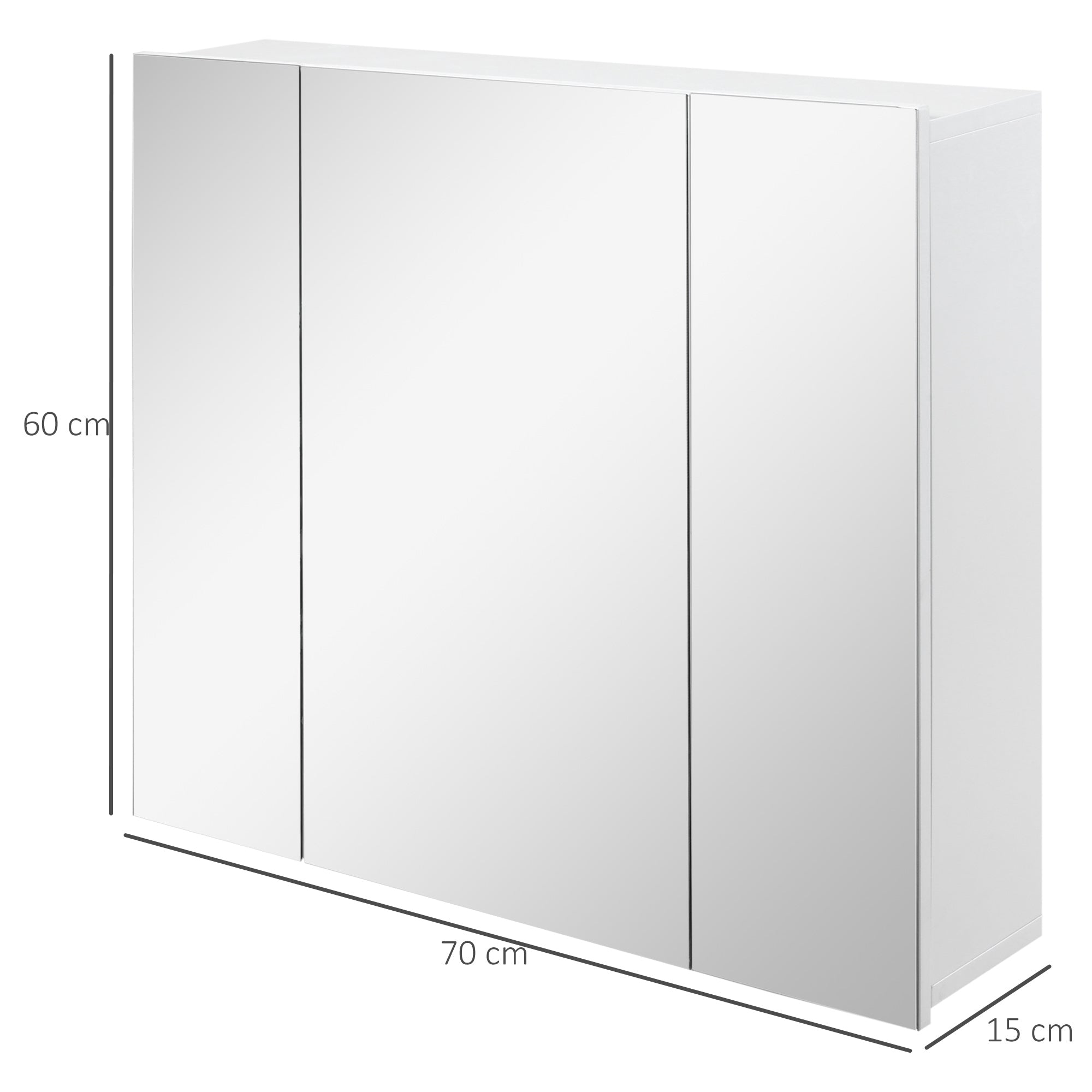EASYCOMFORT Armadietto Bagno con 3 Ante Specchiate e Ripiani Regolabili, 70x15x60cm, Bianco