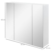 EASYCOMFORT Armadietto Bagno con 3 Ante Specchiate e Ripiani Regolabili, 70x15x60cm, Bianco