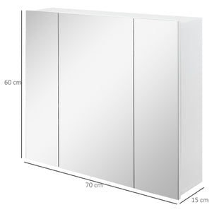 EASYCOMFORT Armadietto Bagno con 3 Ante Specchiate e Ripiani Regolabili, 70x15x60cm, Bianco