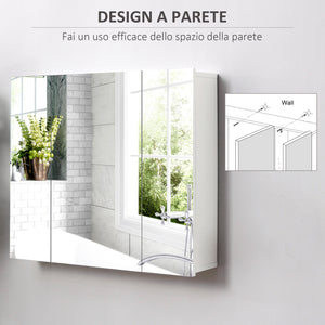 EASYCOMFORT Armadietto Bagno con 3 Ante Specchiate e Ripiani Regolabili, 70x15x60cm, Bianco