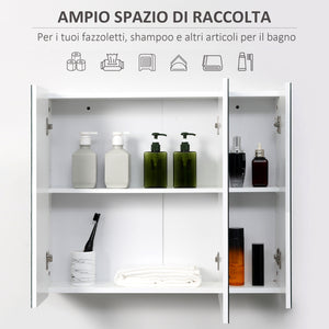 EASYCOMFORT Armadietto Bagno con 3 Ante Specchiate e Ripiani Regolabili, 70x15x60cm, Bianco