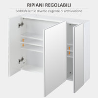 EASYCOMFORT Armadietto Bagno con 3 Ante Specchiate e Ripiani Regolabili, 70x15x60cm, Bianco