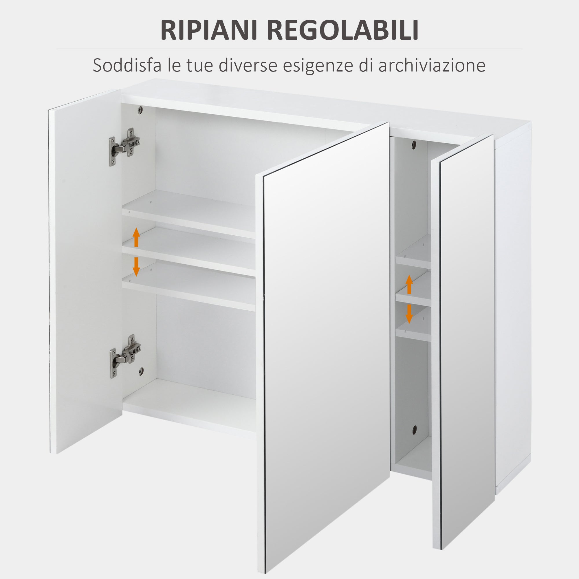 EASYCOMFORT Armadietto Bagno con 3 Ante Specchiate e Ripiani Regolabili, 70x15x60cm, Bianco