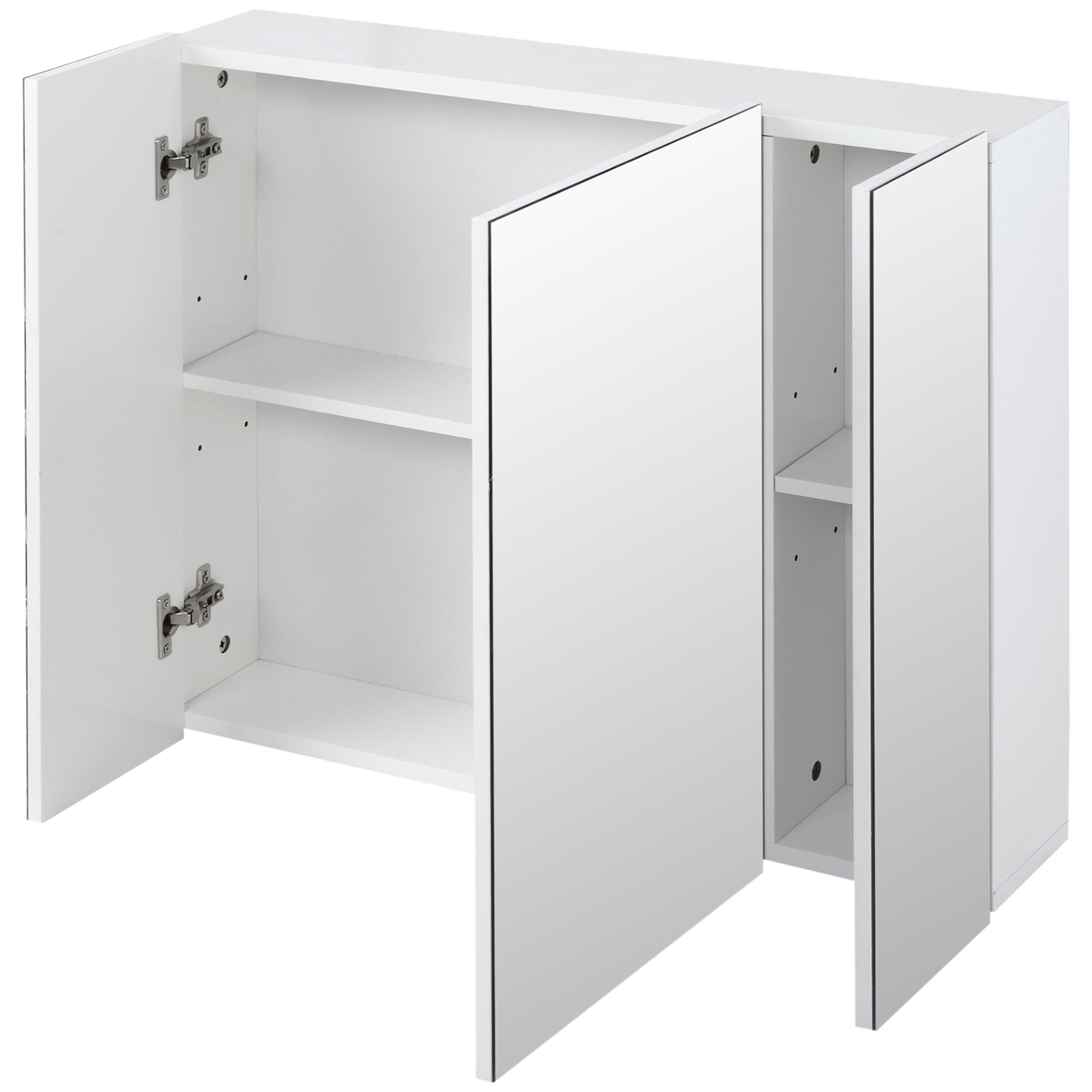 EASYCOMFORT Armadietto Bagno con 3 Ante Specchiate e Ripiani Regolabili, 70x15x60cm, Bianco