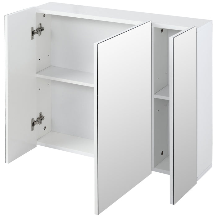 EASYCOMFORT Armadietto Bagno con 3 Ante Specchiate e Ripiani Regolabili, 70x15x60cm, Bianco