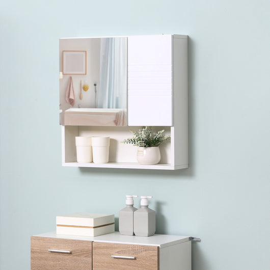 EasyComfort Armadietto Specchiera Bagno, Mobiletto Bagno Pensile con Fissaggio a Muro, 54x15x55cm, Bianco