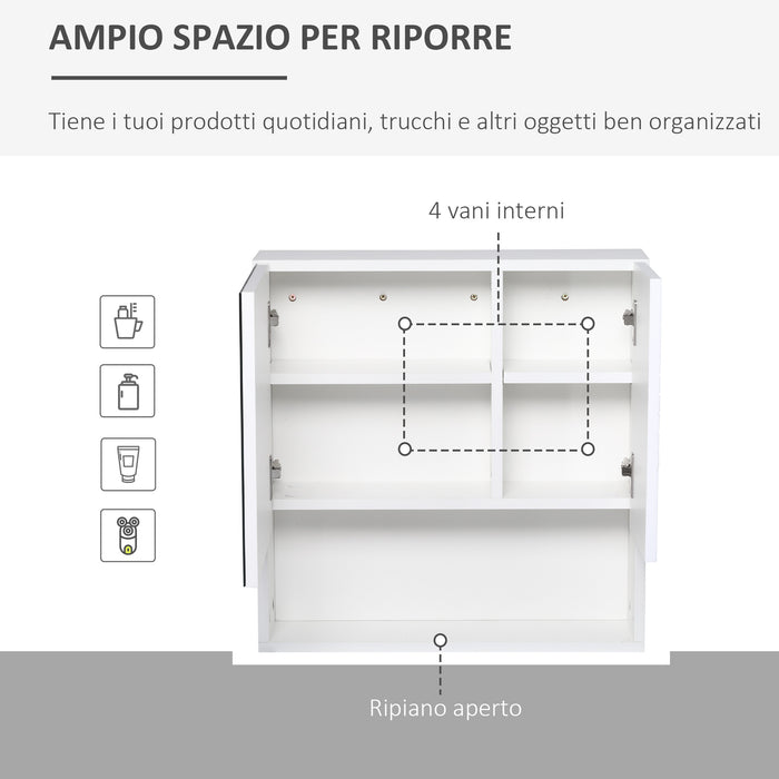 EasyComfort Armadietto Specchiera Bagno, Mobiletto Bagno Pensile con Fissaggio a Muro, 54x15x55cm, Bianco