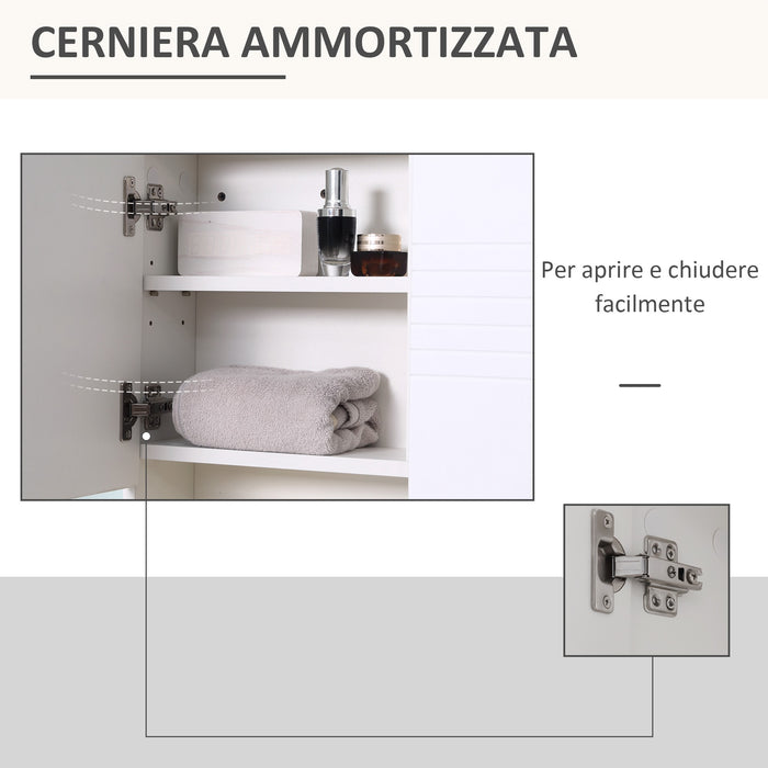 EasyComfort Armadietto Specchiera Bagno, Mobiletto Bagno Pensile con Fissaggio a Muro, 54x15x55cm, Bianco