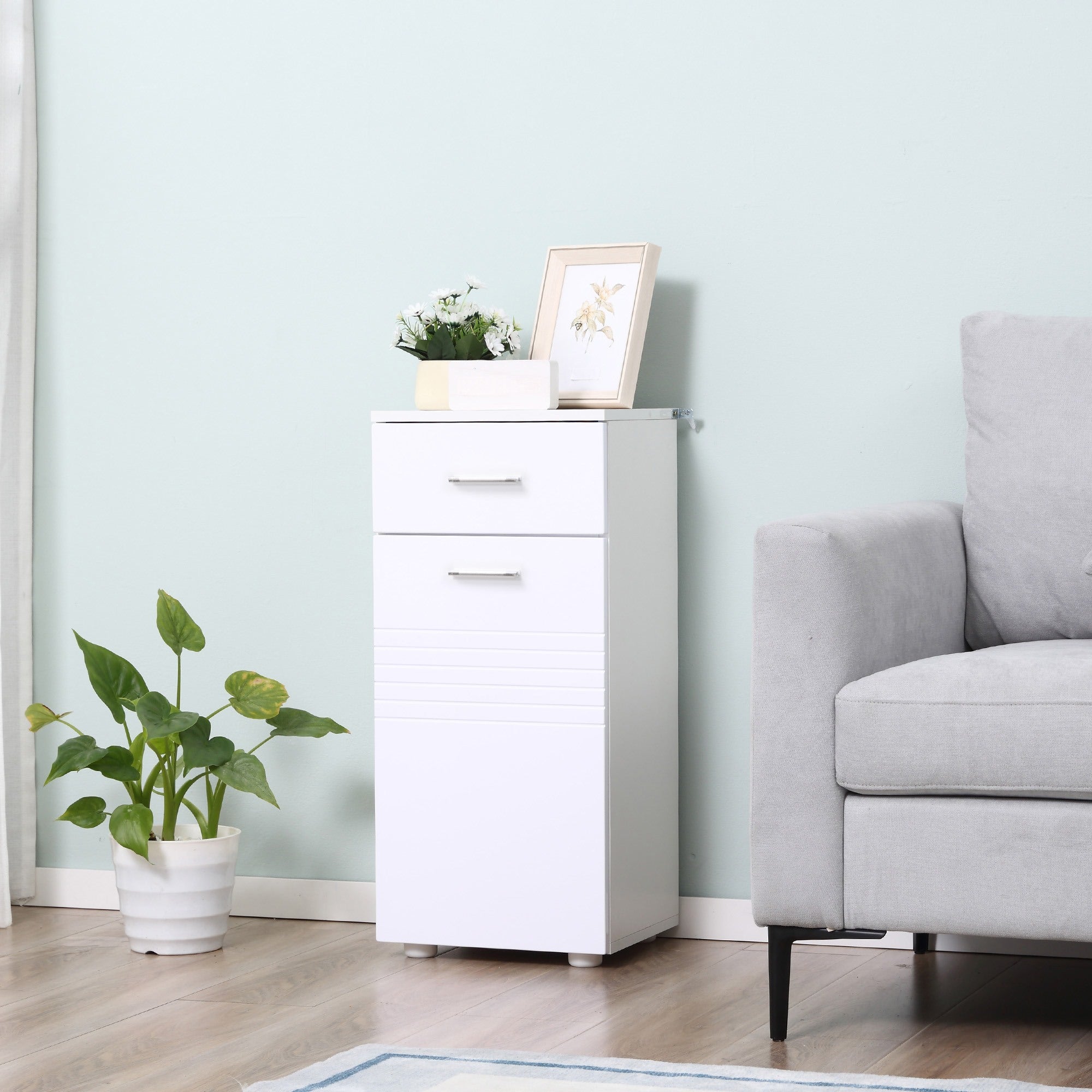 EasyComfort Mobile Bagno in Legno con Cassetto e Armadietto 1 Anta con Mensole, 35x30x77.5cm