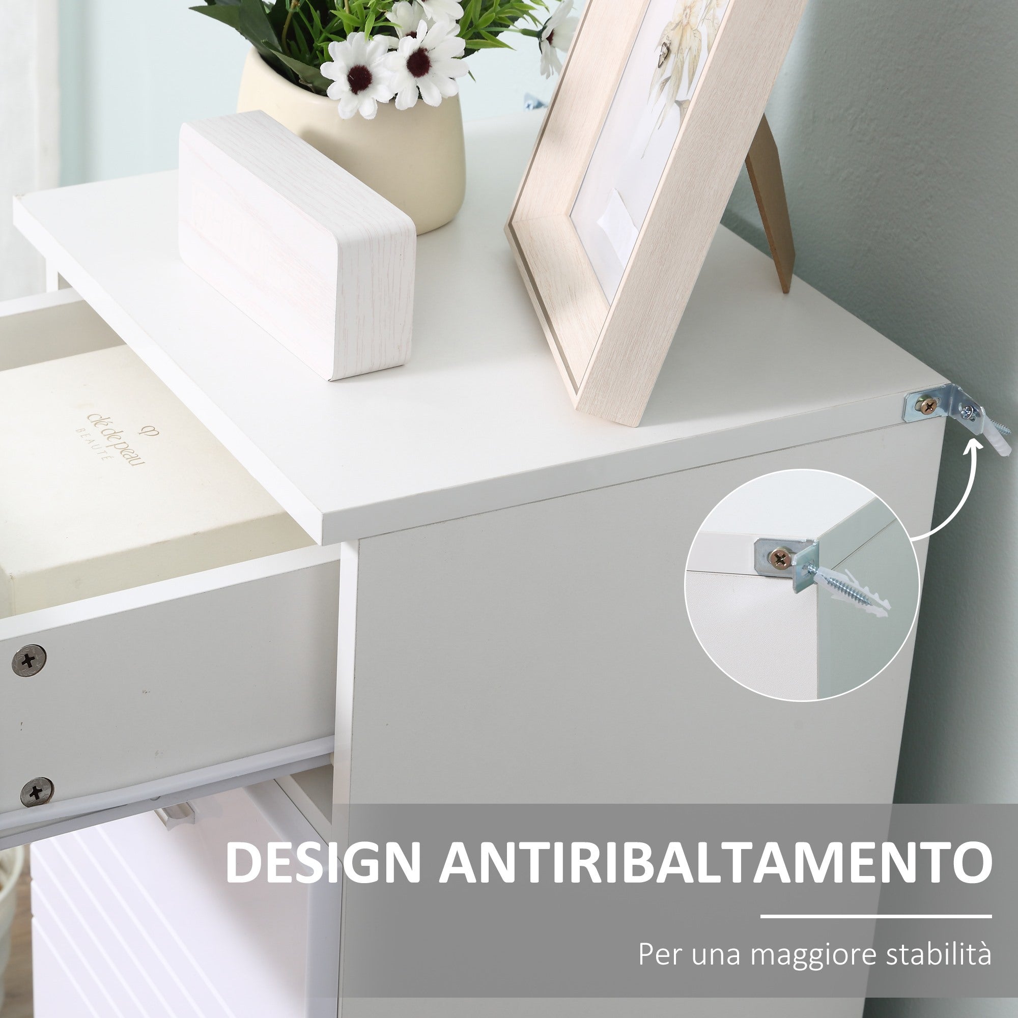EasyComfort Mobile Bagno in Legno con Cassetto e Armadietto 1 Anta con Mensole, 35x30x77.5cm