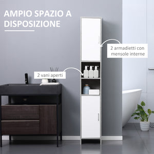 Easycomfort Colonna Bagno con 2 Armadietti e 2 Vani Aperti in Legno Effetto Cemento, 30x30x180cm